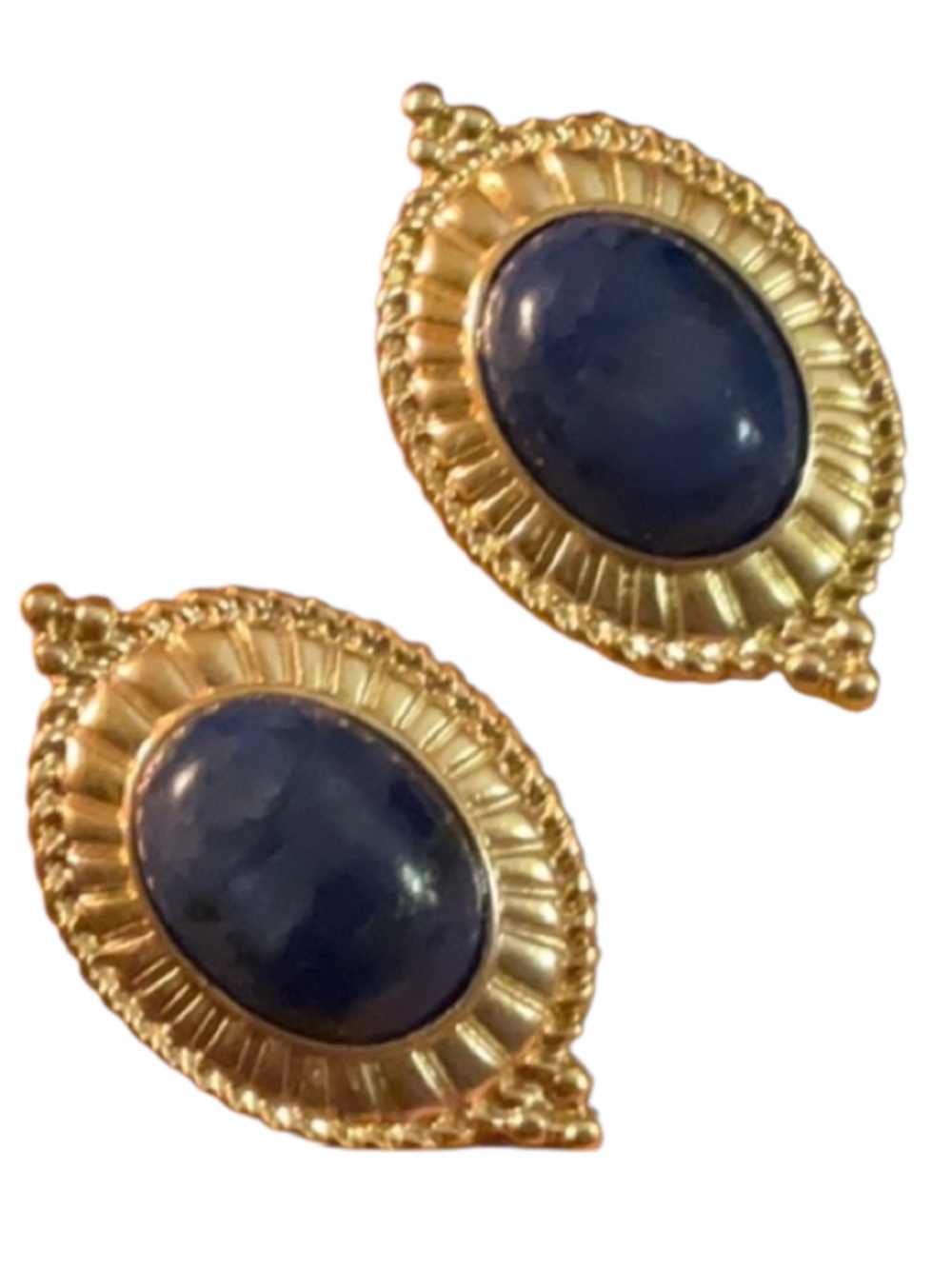 Patricia Nash Blue Cabochon Gold Tone Statement Post and Clutch Earrings